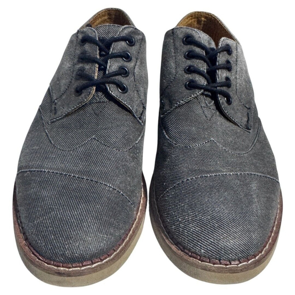 TOMS Brogue Canvas Oxford Wingtip Shoes Men's 9M Dark Gray Denim Casual Lace Up - Picture 2 of 5